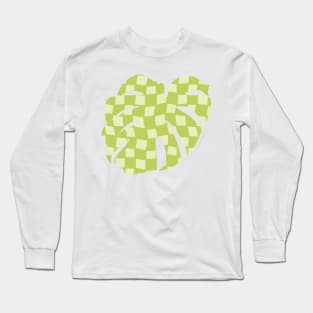 Checker Board Monstera Leaf - lime green and pistachio Long Sleeve T-Shirt